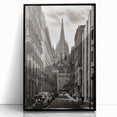 Large abstract wall art of Barcelona scenery in muted earth tones on a black framed acrylic.