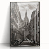 Large art print of Barcelona scenery in muted earth tones on framed acrylic, suitable for modern art wall decor.