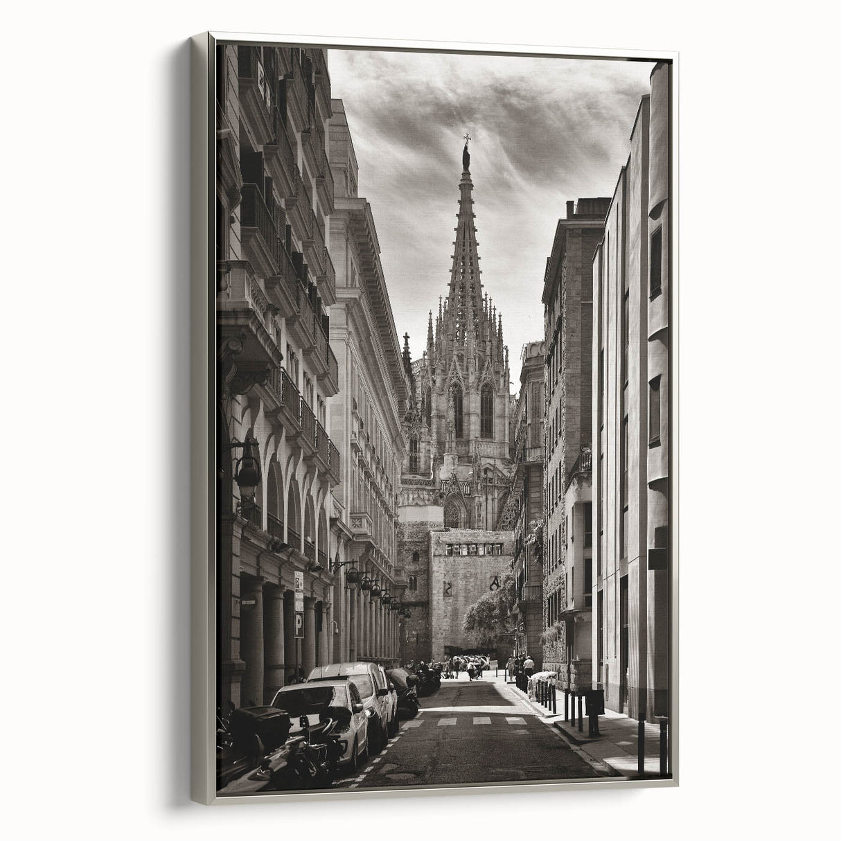 Landscape art painting of Barcelona with vibrant colors on a framed canvas, ideal for living room decor.