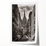 Extra large rolled print of a Barcelona street scene in muted earth tones, ideal for dining room wall art.