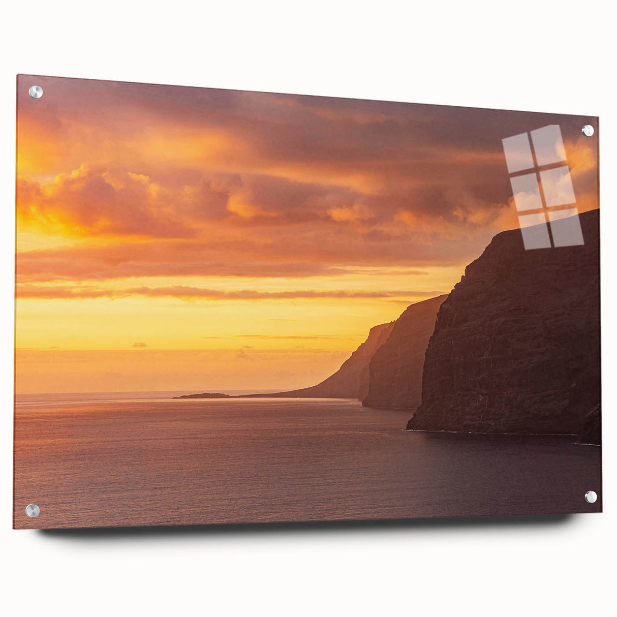 Large abstract wall art of a European scenery in vibrant colors on acrylic glass, ideal for bedroom or dining room decor.