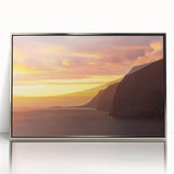 Large acrylic print of a European scenery in Canary Islands with silver frame, showing muted earth tones.