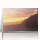 Mid-century modernist art depicting a vibrant Canary Islands landscape on a framed acrylic, ideal for nursery wall decor.