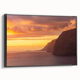 Black and white framed canvas featuring a vintage landscape painting of the Canary Islands, ideal for bedroom wall art.