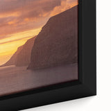 Extra large framed canvas of a black textured art depicting colorful Canary Islands scenery, ideal for living room decor.