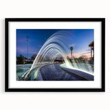 Extra large abstract art print of Valencia scenery in colorful, textured style on a black framed mat.