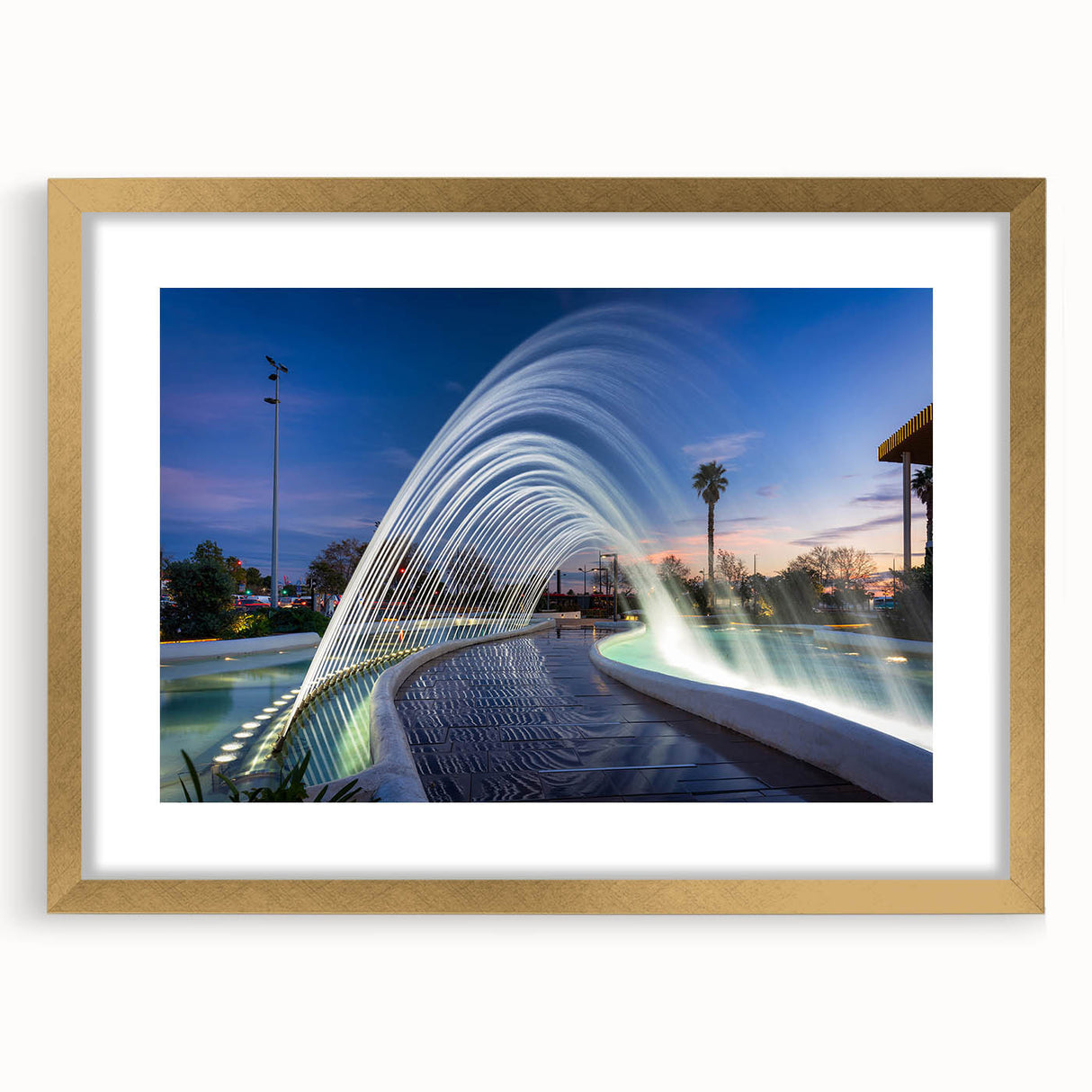 Extra large abstract art print of Valencia scenery in textured style with gold frame, ideal for living room decor.