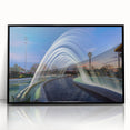 Large abstract wall art depicting a vibrant, colorful Valencia cityscape on black-framed acrylic.