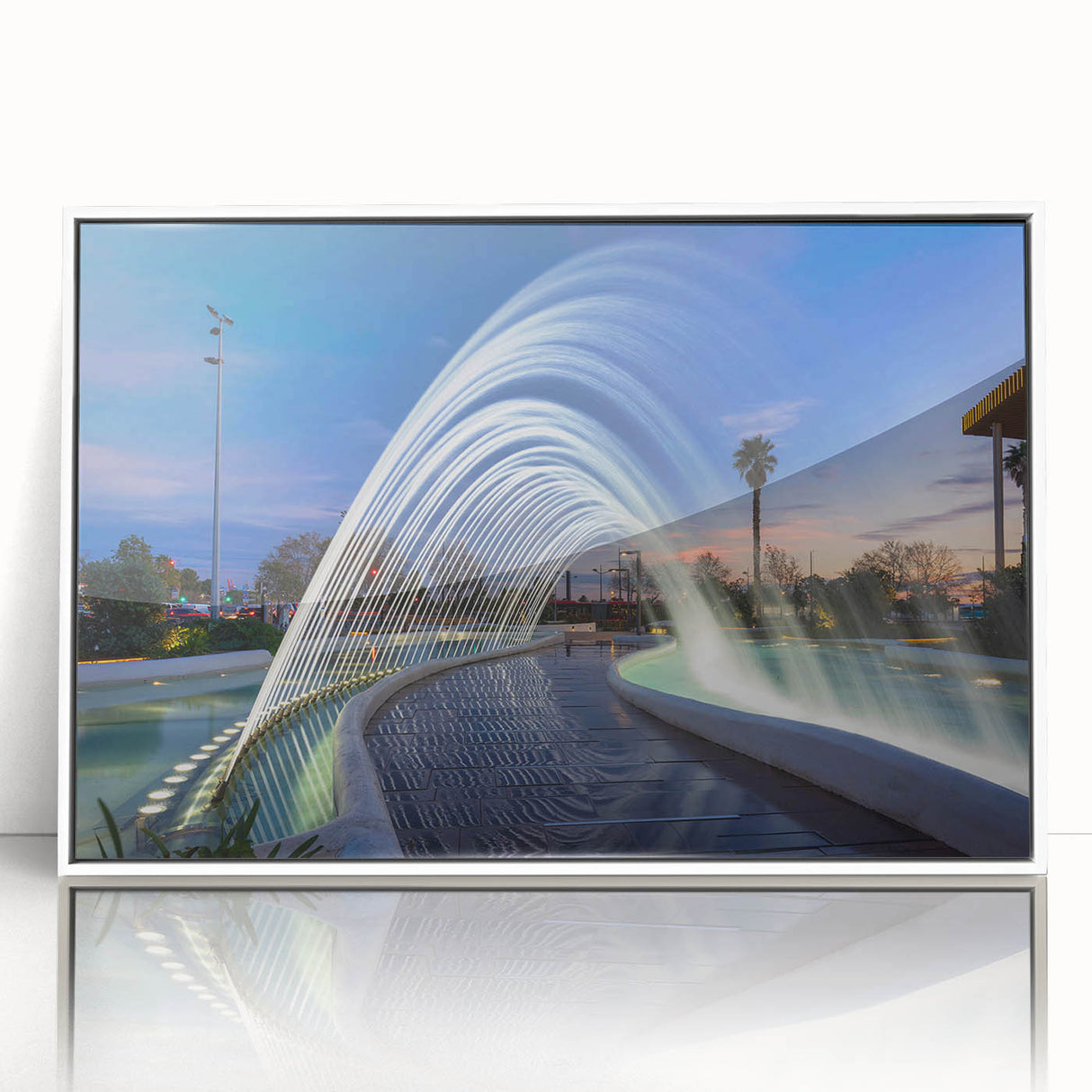 Acrylic print of Valencia scenery in art deco style with muted earth tones, ideal for modern nursery wall art.