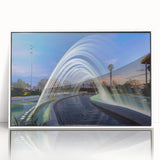 Acrylic print of Valencia scenery in art deco style with muted earth tones, ideal for modern nursery wall art.