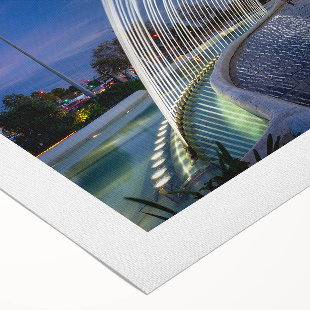 Art deco poster of Valencia scenery in pastel shades on rolled canvas, suitable for dining room wall art.