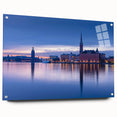 Acrylic print of a large abstract depiction of Stockholm, featuring muted blue and gray tones.