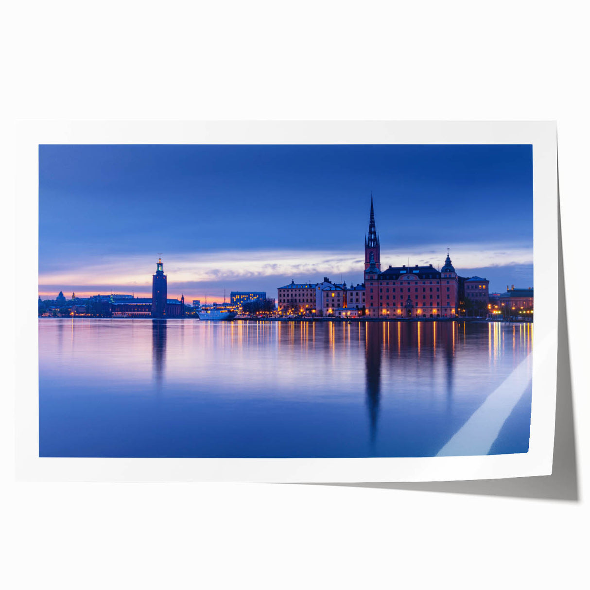 Extra large wall art featuring a scenic Stockholm landscape on a rolled canvas, ideal for dining room decor.