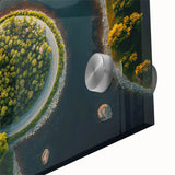 Large abstract wall art depicting a European scenery in Sweden, executed in mid-century modernist style on acrylic glass.