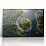 Large abstract wall art featuring a mid-century modernist design with muted earth tones on a framed acrylic panel.