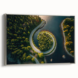 Landscape art painting of a European scenery on framed canvas, featuring a blend of colorful and black tones.