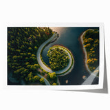 Scenic Swedish landscape on rolled canvas, featuring lush greenery and calm waters, ideal for dining room wall art.