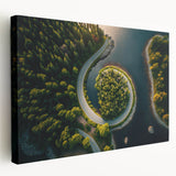 Scenic European landscape on large stretched canvas, featuring muted greens and blues, ideal for kitchen wall art.