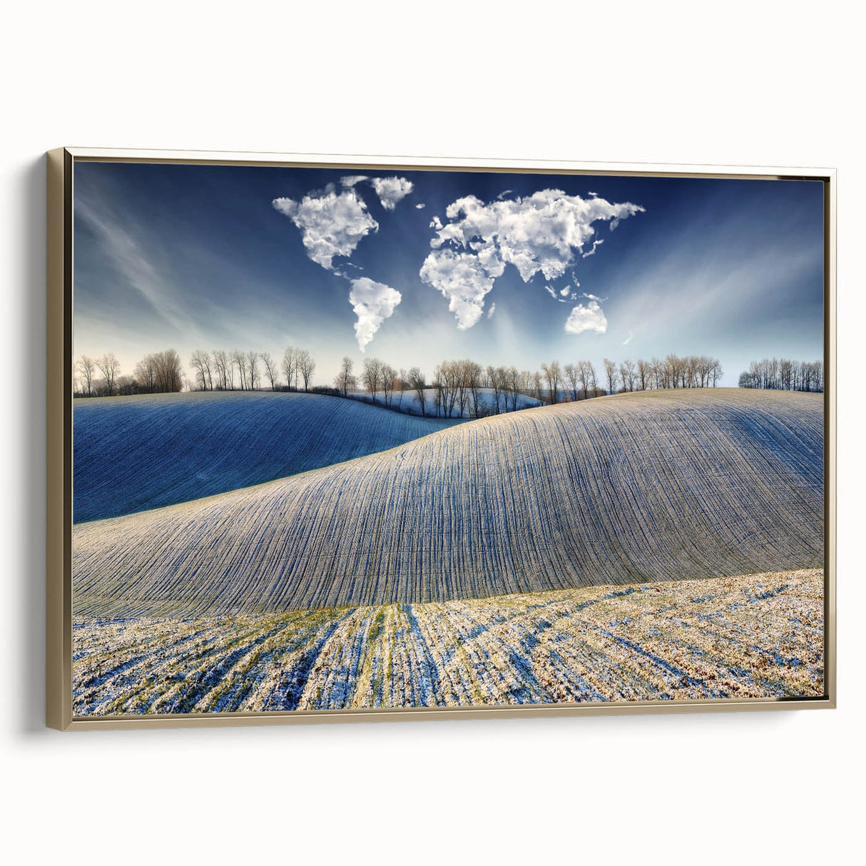 Framed canvas featuring a vintage-style landscape painting of a Ukrainian scenery in muted gold and black tones.