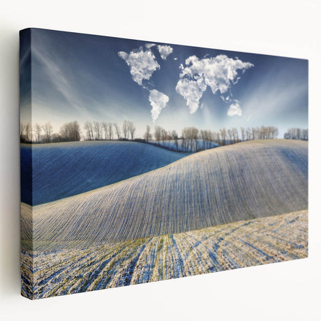 Large canvas print of a scenic European landscape in soft pastel colors, suitable for kitchen wall art.