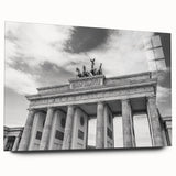 Large abstract acrylic print of a European cityscape in muted gray and blue tones, ideal for bedroom or dining room art.