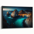 Black and white framed canvas of Cabo San Lucas landscape, ideal for bedroom wall art.