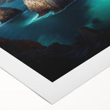 Art deco poster of Cabo San Lucas scenery on rolled canvas, featuring pastel ocean and sky hues.