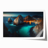 Extra large rolled print of Cabo San Lucas scenery with vibrant blues and greens, ideal for art wall dining room.