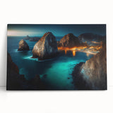 Black and white photograph of Cabo San Lucas scenery on stretched canvas, ideal for kitchen wall art.