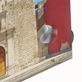 Large abstract wall art depicting a vivid Oaxaca scenery in mid-century modernist style, printed on acrylic glass.
