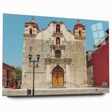 Large abstract wall art of Oaxaca scenery in muted earth tones on acrylic glass, suitable for bedroom or dining room decor.