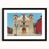 Extra large framed abstract art print depicting a vibrant, textured scene of Oaxaca, ideal for living room decor.