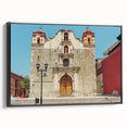 Black and white framed canvas of Oaxaca landscape, vintage poster style, ideal for bedroom wall art.