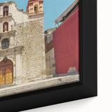 Extra large framed canvas featuring a textured depiction of Oaxaca scenery in vibrant colors, ideal for living room decor.