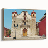 Framed canvas wall art of Oaxaca, Mexico landscape in muted gold and black tones, suitable for bedroom decor.