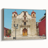 Framed canvas landscape art painting depicting a colorful Oaxaca scenery, ideal for adding a vintage touch to a living room.