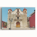 Black and white stretched canvas featuring a detailed illustration of Oaxaca scenery, ideal for kitchen wall art.