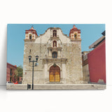 Black and white stretched canvas featuring a large, detailed scene of Oaxaca, Mexico.