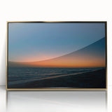 Mid-century modernist acrylic print of Yucatan scenery in gold frame, ideal for modern art wall decor.