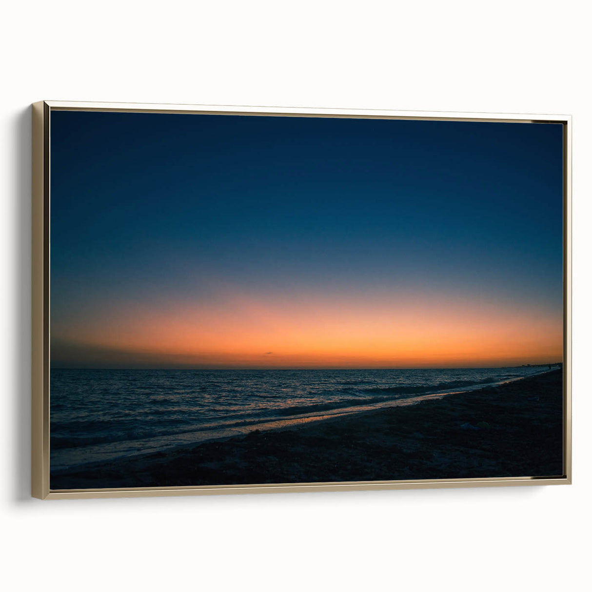 Framed canvas featuring a vintage-style landscape painting of Yucatan, Mexico with black and gold tones.