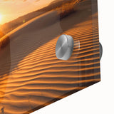 Acrylic print of a large abstract Dubai skyline, in muted earth tones, ideal for dining room art.