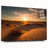 Acrylic print of Dubai skyline with vibrant twilight hues, ideal for bedroom or dining room art.