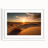 Abstract art print of Dubai skyline in muted gray and blue tones on a framed white mat, ideal for dining room decor.