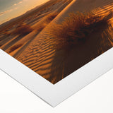 Art deco poster featuring the Dubai skyline in muted gold and blue tones on rolled canvas, suitable for dining room decor.