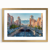 Extra large wall art depicting abstract Middle Eastern scenery in textured gold tones, perfect for living room decor.