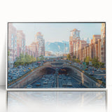 Art deco poster featuring a scenic view of Middle-East Iran in muted earth tones on framed acrylic.