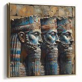 Framed canvas depicting a vintage Iraqi landscape in silver and gold tones, ideal for bedroom wall art.