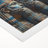 Art deco poster of a Middle Eastern scenery in muted earth tones on rolled canvas, suitable for dining room decor.
