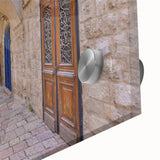 Large abstract wall art depicting the Jerusalem skyline in muted earth tones on acrylic glass, suitable for dining room art.