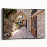 Black and white framed canvas featuring a vintage-style Jerusalem landscape, ideal for bedroom wall decor.
